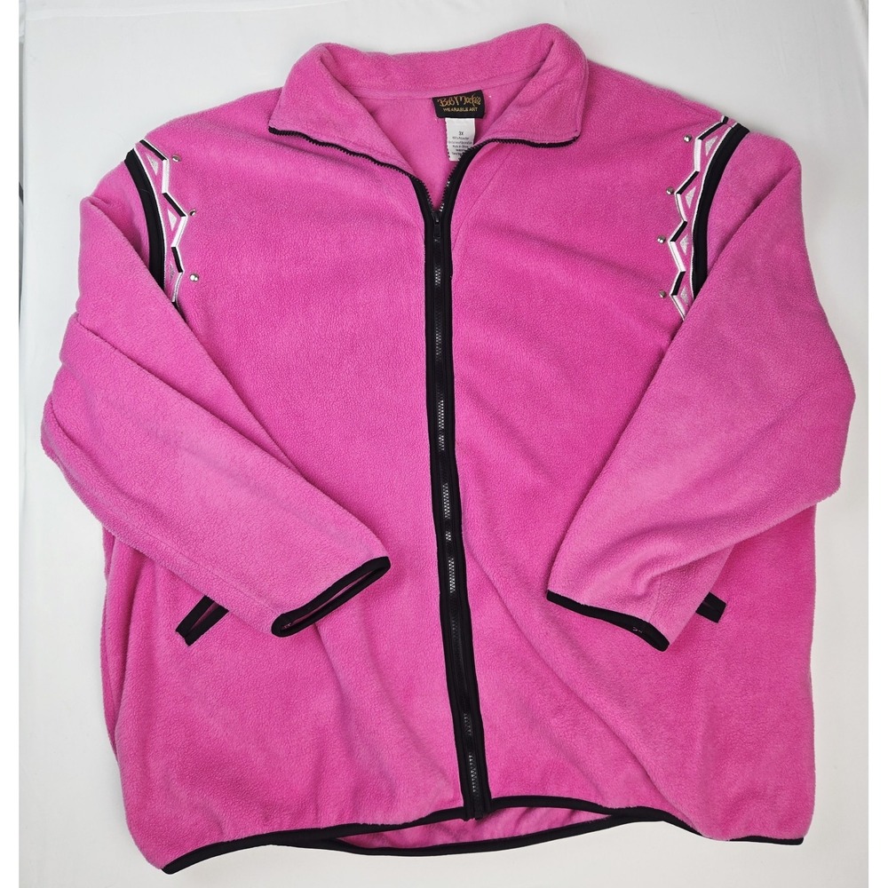 Bob Mackie Womens sz 3X pink fleece zip up jacket studded